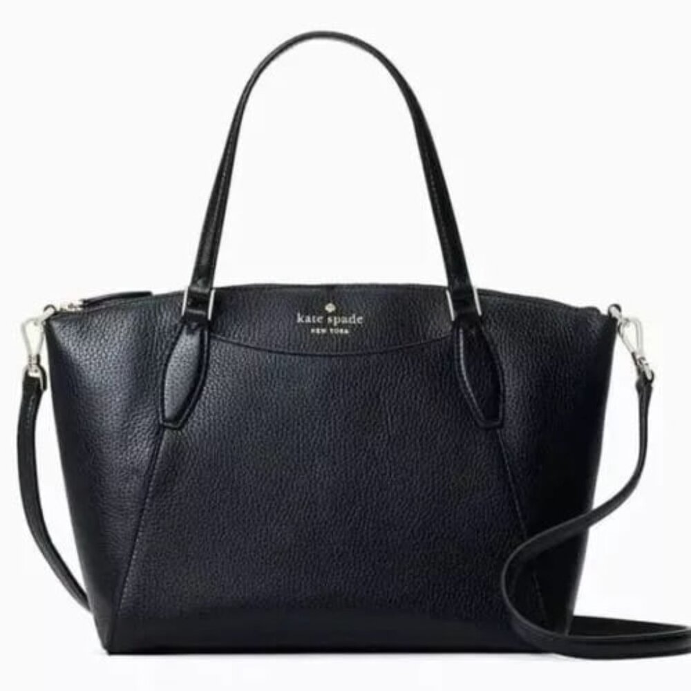 NWT Kate Spade Pebble Leather Monica Satchel Handbag Crossbody Bag in Black